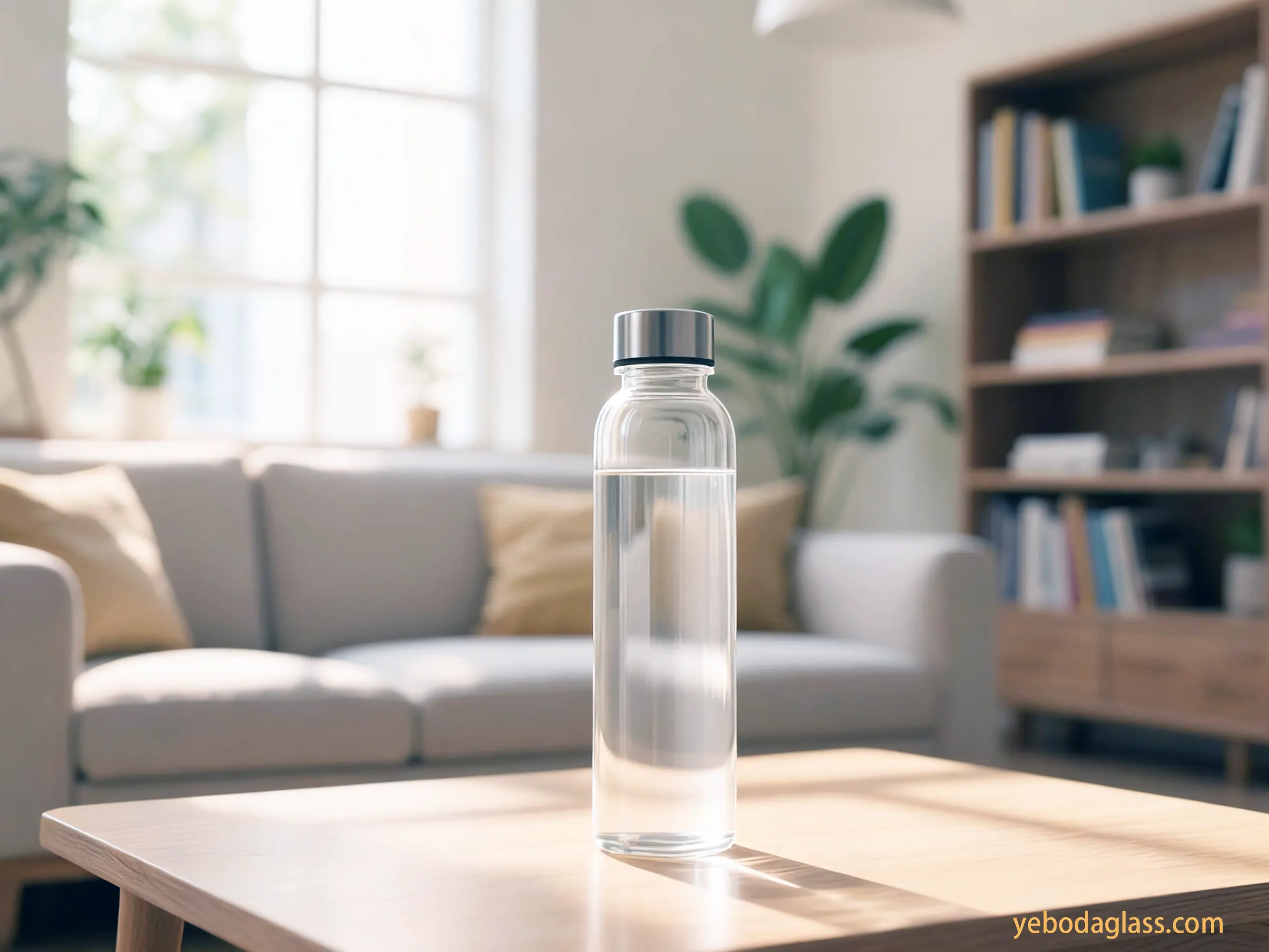 small glass water bottle