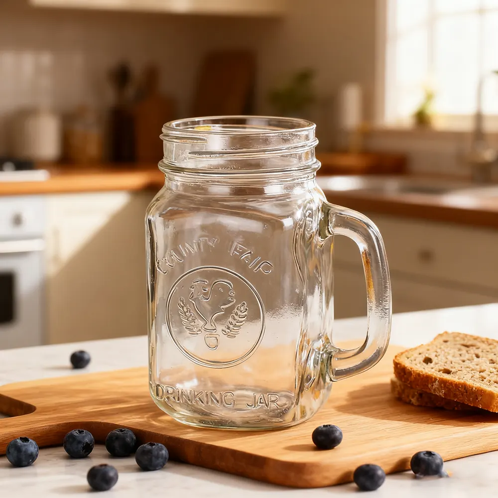 glass mason jar with handle