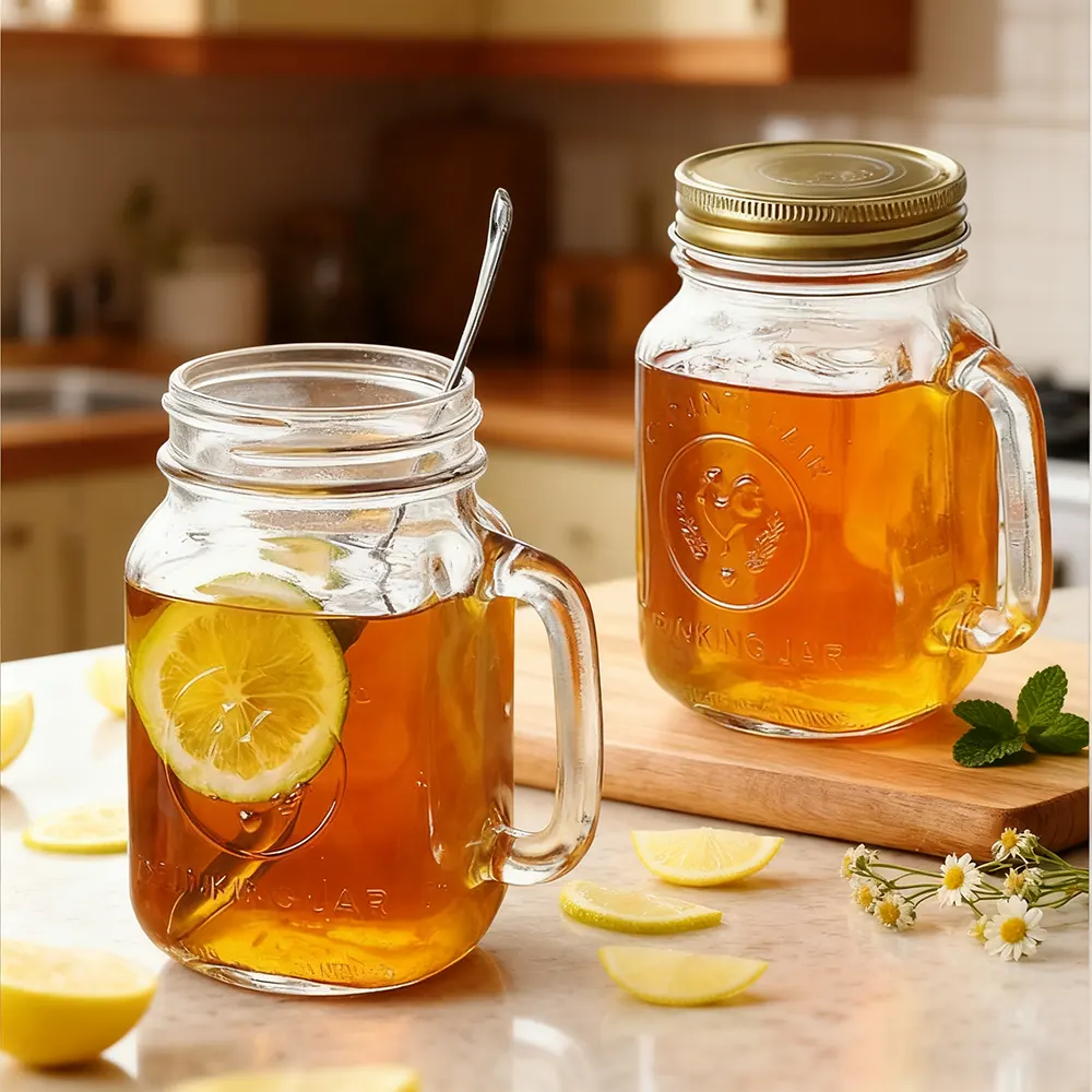 glass mason jars with handles