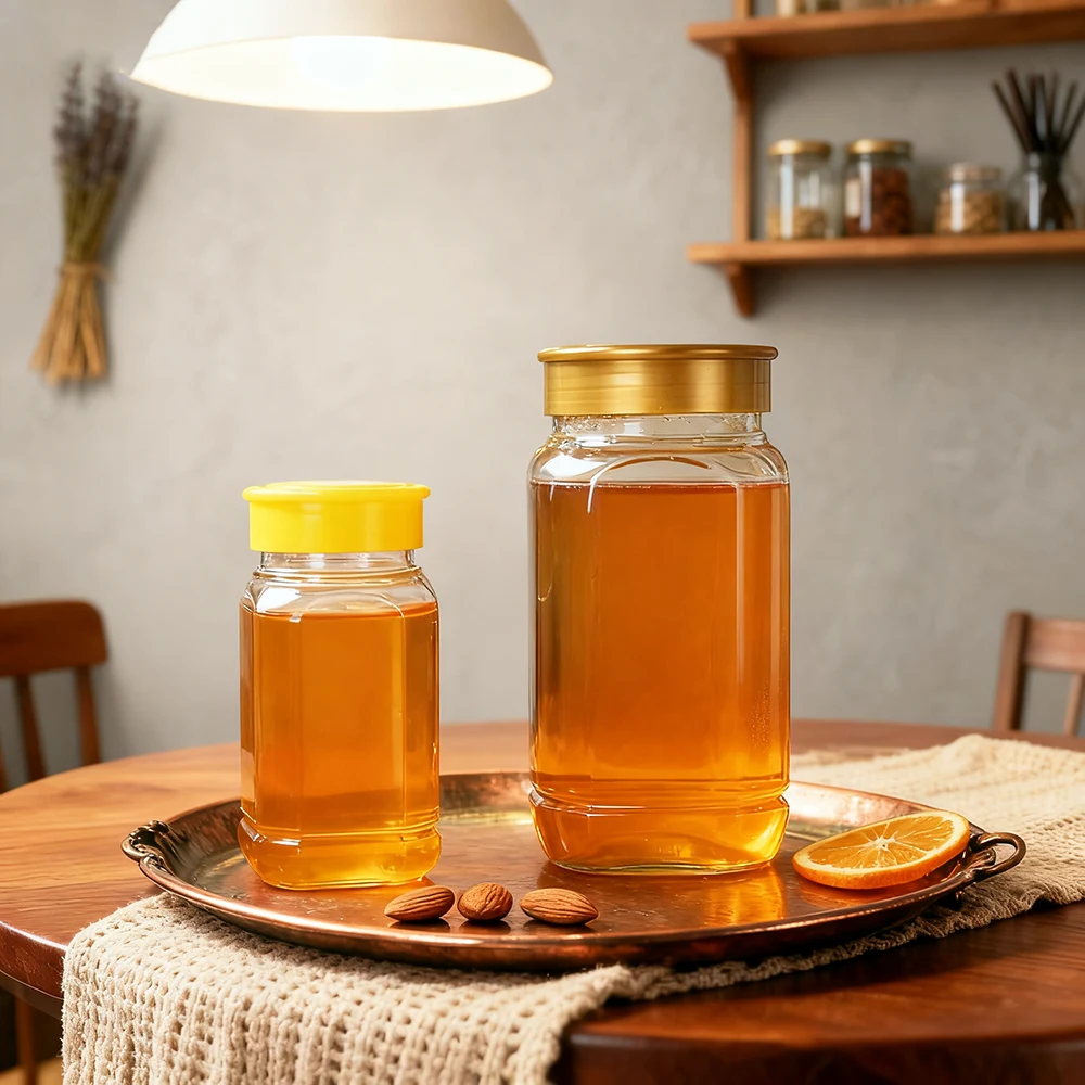 hexagon glass honey jar