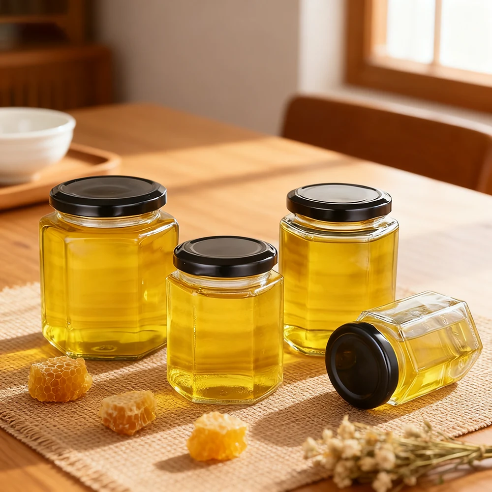 hexagonal jam jars