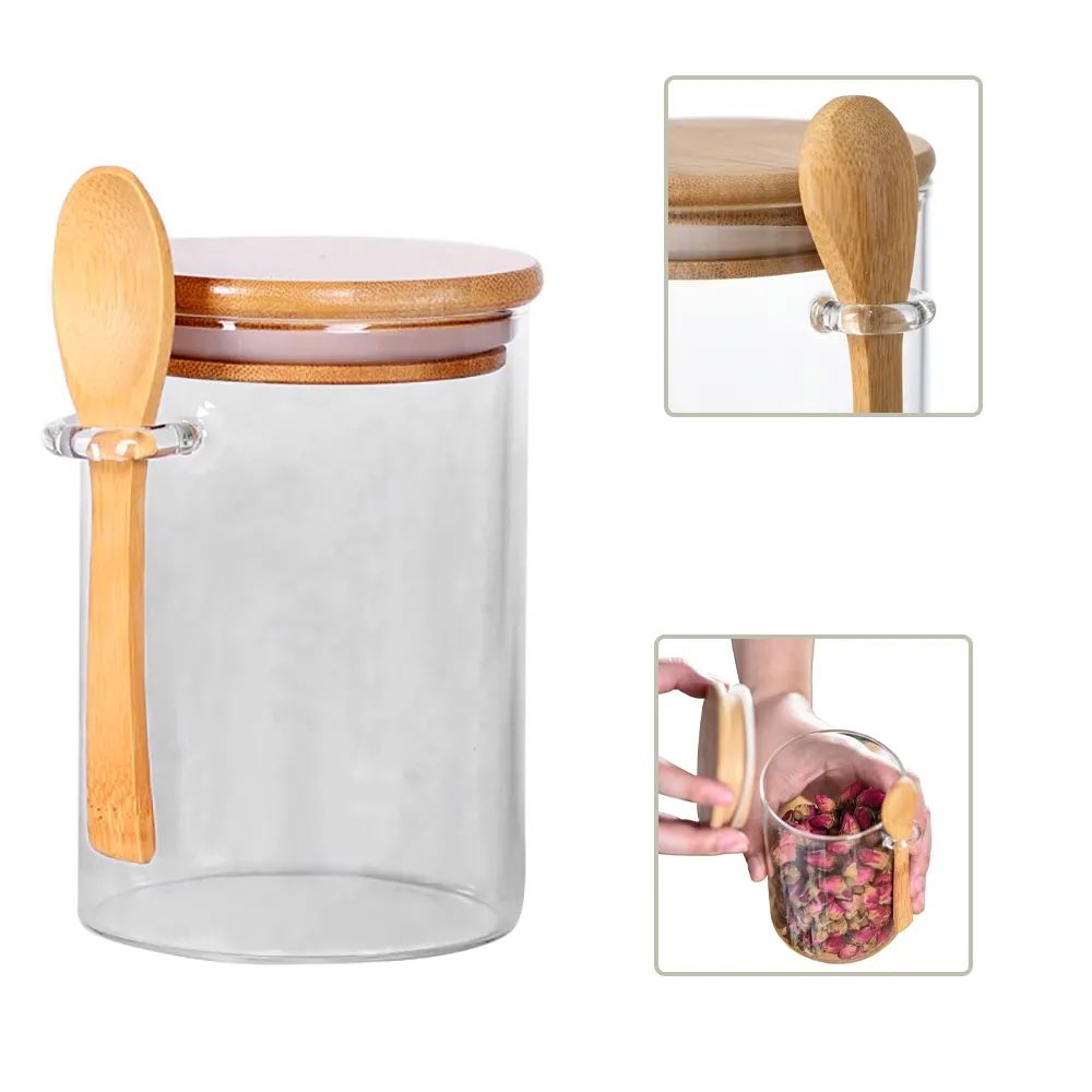 glass jar with lid and spoon