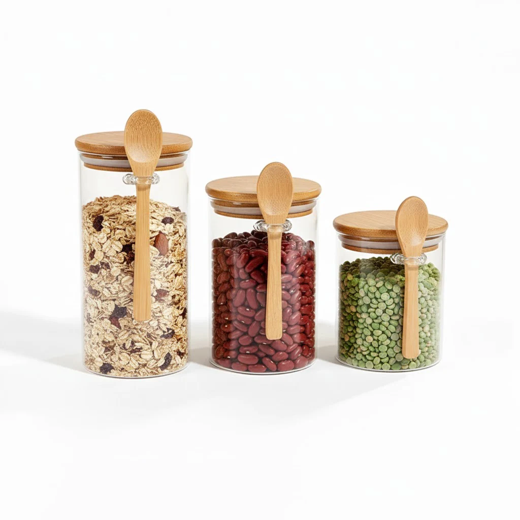 glass jar with lid and spoon