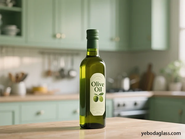 green olive oil bottles