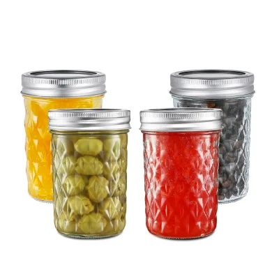 Wholesale 8 oz Wide Mouth Mason Jar with Diamond Pattern