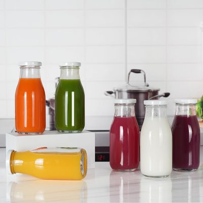 Wholesale 10.5 oz Reusable Glass Milk Bottle with Lid