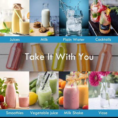 YEBODA 10.5oz Premium Glass Milk Bottle with Lid