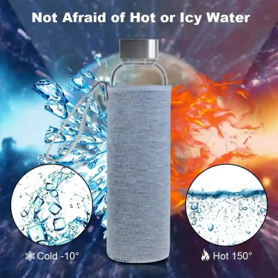 18 oz Glass Water Bottles with Metal Lids in Bulk