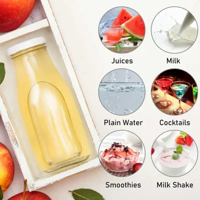 YEBODA10.5oz Reusable Glass Milk Bottle with Lid