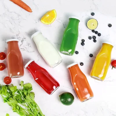 Wholesale 10.5 oz Reusable Glass Milk Bottle with Lid