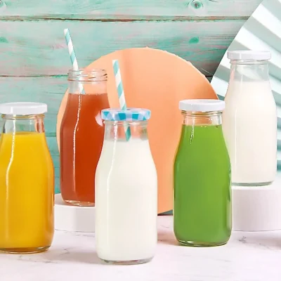 Wholesale 10.5 oz Reusable Glass Milk Bottle with Lid