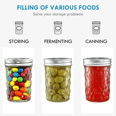 Bulk 8.5 oz 16 oz Wide Mouth Mason Jars with Silver Lids